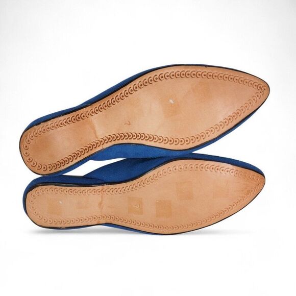 Moroccan Leather Embroidered Babouche Leather Slippers Blue / Tan Women's 7 - Picture 9 of 10